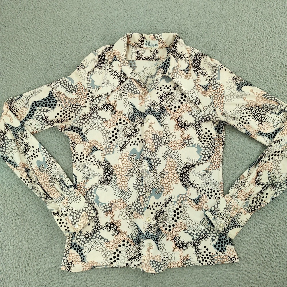 Vintage Webster Shirt Mens XL Multicolor Floral Knit Button Up Long Sleeve 70s